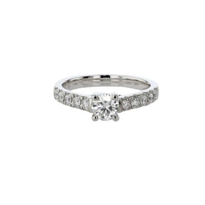 Platinum Solitaire Ring with Diamond Set Shoulders