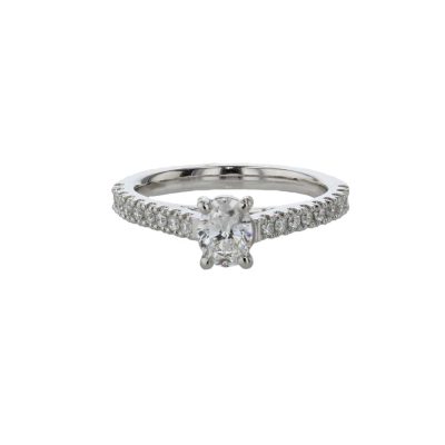 Oval Diamond Solitaire Ring with Diamond Set Shoulders