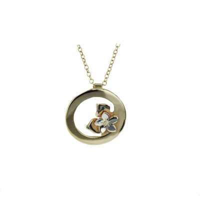 9ct Yellow and White Gold Burren Flower Circular Pendant