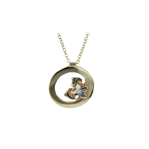 Burren Collection 9ct Yellow and White Gold Burren Flower Circular Pendant