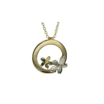 9ct Yellow Gold Pendant with White and Gold Burren Flowers