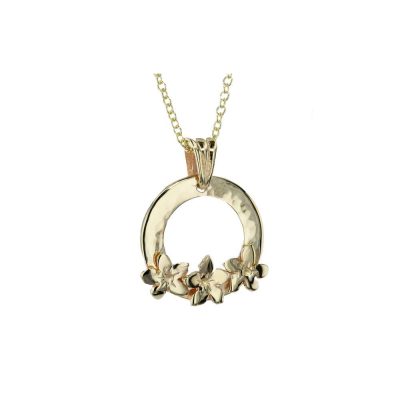 9ct Gold Pendant with 3 9ct Gold Burren Flowers