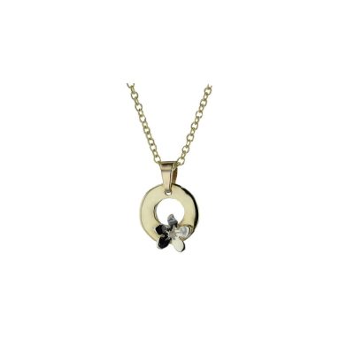 9ct Gold Round Pendant with 9ct White Gold Burren Flower