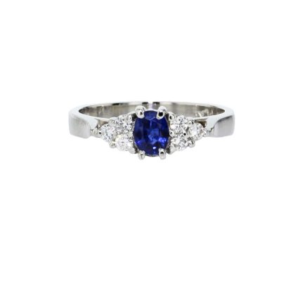 Oval Sapphire and Diamond Platinum Ring