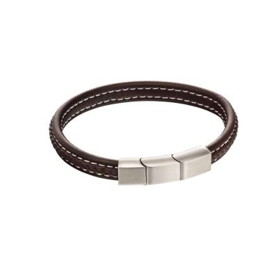 Plaited Bracelet with Mixed Brushed Finish in Brown Leather