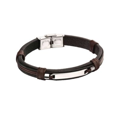 Brown & Black Woven Leather ID Bracelet