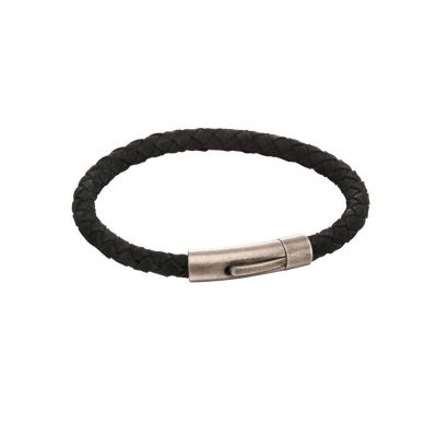 Black Recycled Leather with Stainless Steel Brushed Clasp