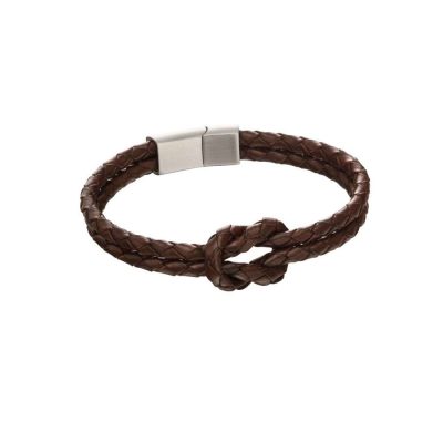 Double Row Knot Brown Leather Bracelet