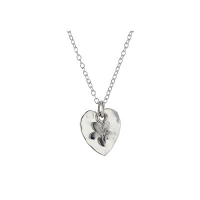 Hammered Silver Heart Pendant with Silver Burren Flower