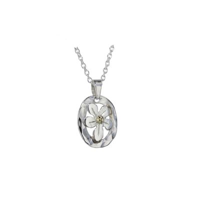 Oval Sterling Silver Burren Flower Pendant
