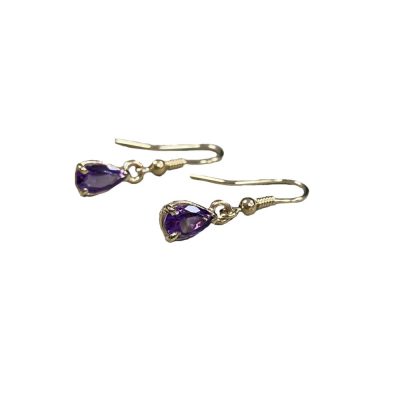 9ct Yellow Gold Earrings with Pear Shaped Purple Amethyst