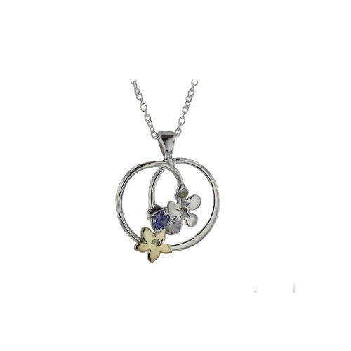 Burren Collection Burren Flower Pendant with Blue Topaz & Yellow Gold Burren Flower