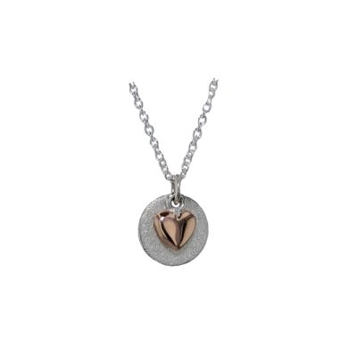 Sterling Silver Pendant with 9ct. Red Heart, Textured Disc