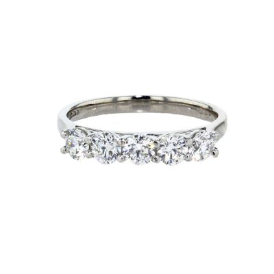 Platinum Five Stone Round Brilliant Cut Diamond Ring