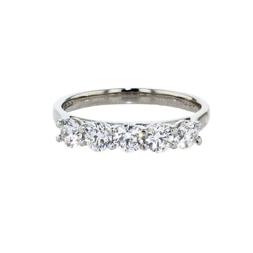 Engagement and Diamond Rings Platinum Five Stone Round Brilliant Cut Diamond Ring