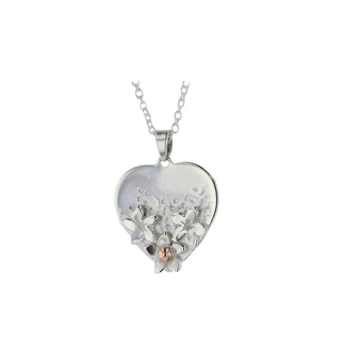 Burren Collection Heart Pendant with Three Burren Flowers