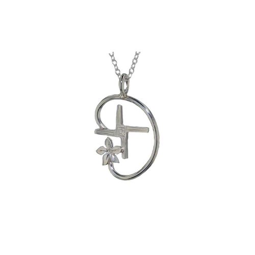 Burren Silver Pendants Handmade St Brigid’s Cross Encircled with a Burren Flower