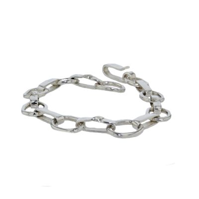 Handmade Sterling Silver Flat Link and Oval Bracelet
