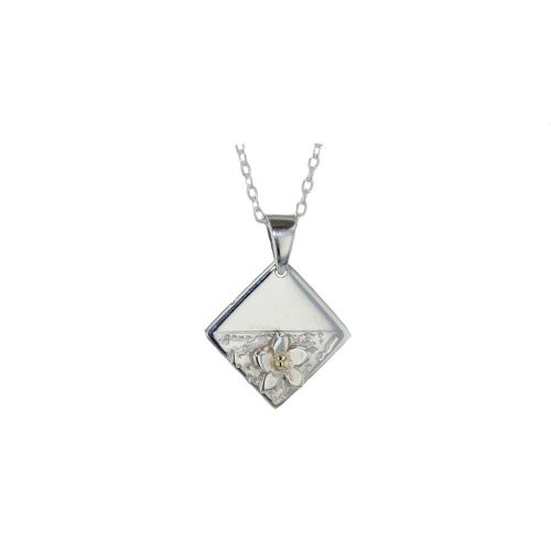 Burren Collection Textured Square Burren Flower Silver Pendant