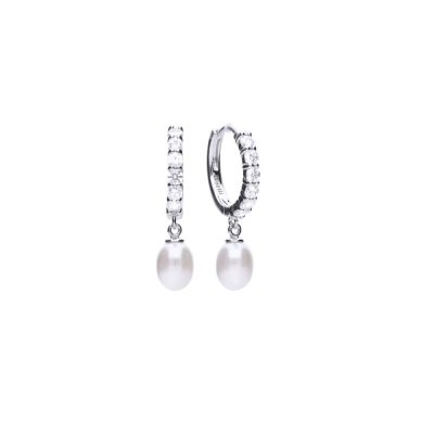 Hoop Earrings with Pearl & Cubic Zirconia