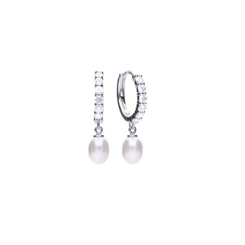 Earrings Hoop Earrings with Pearl & Cubic Zirconia