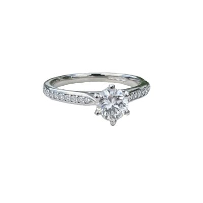 Platinum 6 Claw Solitaire Ring 0.85ct with Diamond set Shoulders