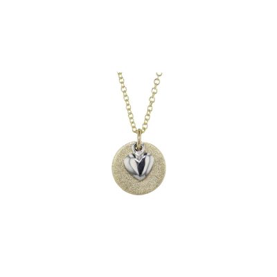 Textured 9ct Gold Disc with White Gold Heart