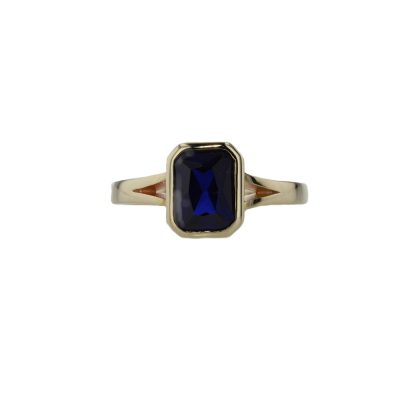 Emerald Cut Sapphire Ring with Split Band