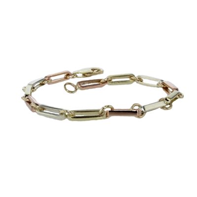 Yellow, White and Rose Gold Handmade Narrow Link Bracelet
