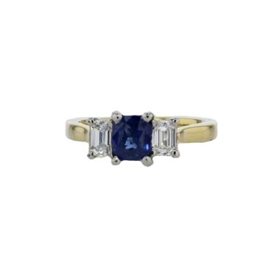 Cushion Shaped Sapphire and Diamond Ring in 18ct Yellow Gold