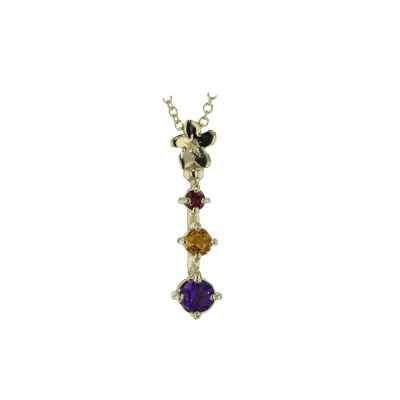 9ct Gold Birthstone Pendant Necklace with Burren Flower