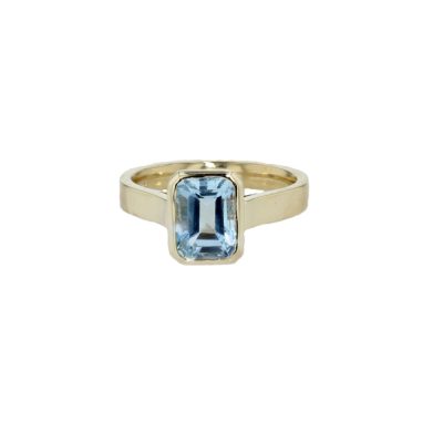 Bezel set Blue Topaz Ring in 9ct Yellow Gold