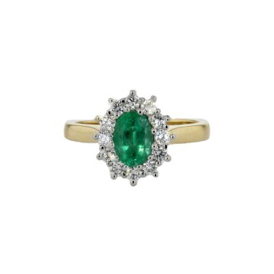 Oval Emerald Diamond Cluster Ring