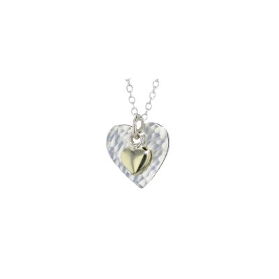 Hammered Silver Heart Pendant with 9ct Gold Heart