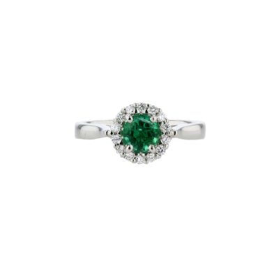 Platinum Emerald Diamond Cluster Ring