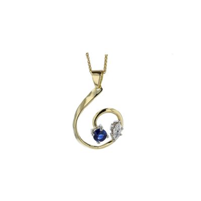 Handforged 18ct Gold Sapphire and Marquise Diamond Pendant