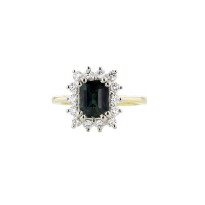 Teal Sapphire & Diamond Ring, 18ct Yellow Gold