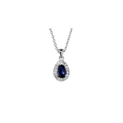 Pear Shaped Sapphire & Diamond, 18ct White Gold Pendant
