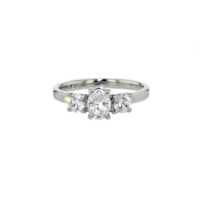 Oval Diamond Three Stone Ring, Platinum