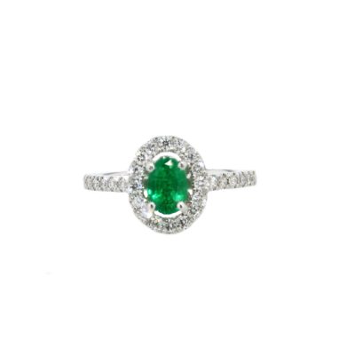 Oval Emerald Platinum Halo Cluster Ring