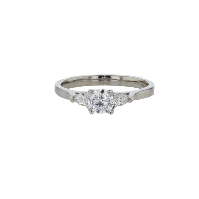 3 Stone LAB Diamond Ring .50ct. Center & 2 Pear Shaped Diamonds