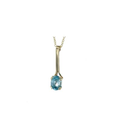 Bespoke Oval Blue Zircon Hand-forged 9ct Gold Pendant