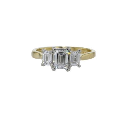 1.04ct Three Stone Emerald Cut Diamond Ring in Yellow Gold