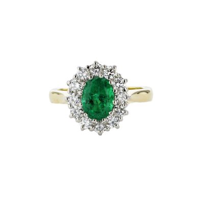2ct. Oval Emerald and Diamond Cluster Ring