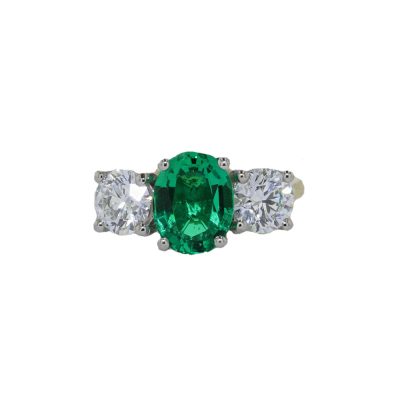 1.94ct LAB Grown Emerald and 1.48ct Diamond, Three Stone Ring