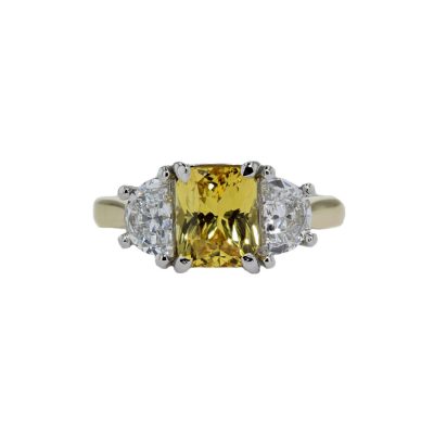 2.11ct Yellow Cushion Shaped Sapphire and Half Moon Diamond Ring