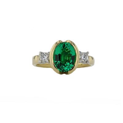 1.85ct Lab Grown Emerald Ring in 18ct Yellow Gold with Diamond Side Stones