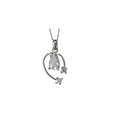 Pear Elegance,18ct White Gold Pendant with Diamond Trio